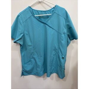 (2625A) Cherokee Infinity Mock Wrap Top Womens Size 2XL Teal Blue Knit Panel